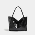 Sac cabas souple en cuir noir pour femme grand format sac porté épaule élégant et pratique - Noir