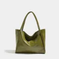 Sac cabas souple en cuir vert, grand sac épaule décontracté pour femme au quotidien. - Vert