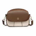Petit sac bandoulière bicolore marron et beige avec boucle fleurie dorée, sac en cuir PU. - Sans pendentif / Café
