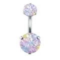 High quality 316L stainless steel curved belly button ring featuring rainbow cubic zirconia stones. - AB Color