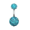 Stainless steel navel ring with blue cubic zirconia belly button piercing body jewelry - 1.6x11 Bar with 5x8mm Zirconia / Aqua