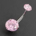 Stainless steel pink cubic zirconia belly button ring body piercing body jewelry detail shot - 1.6x11 Bar with 5x8mm Zirconia / Pink