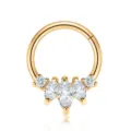 Gold Piercing Ring Edelstahl Klappring Knorpel Ohrring mit Zirkonia Kristall Cluster Design - Krone / 1.2x6mm / Gold