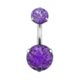 Stainless steel purple cubic zirconia navel ring 3-prong belly button piercing body jewelry - 1.6x11 Bar with 5x8mm Zirconia / Purple