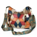 Sac Bandouliere Femme Cabas Patchwork Geometrique Sac Epaule Vintage Style Sac Main Grande - Bleu Contrasté