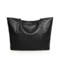 Sac cabas tressé élégant pour femme, grand sac à épaule en cuir pour usage quotidien. - Noir