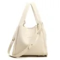 Bolso cubo minimalista y elegante de cuero beige con doble asa y correa cruzada ajustable. - Blanco