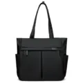Black nylon tote bag for women, casual daily shoulder bag with multiple pockets. - Black