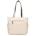 Sac cabas beige pour bureau, sac à main bandoulière polyvalent avec poche zippée avant. - Blanc