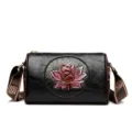 Sac à bandoulière baril gaufré lotus rétro sac vintage élégant pour femmes - Noir