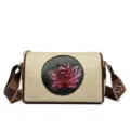 Sac bandoulière rétro en cuir PU gaufré de lotus, élégant sac à main vintage pour femme quotidien. - Blanc Cassé