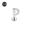 Titanium Mond Labret Stecker Piercing mit glitzernden Zirkonia Steinen koerperschmuck - 1.2x8mm / Weiß