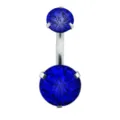 Durable stainless steel navel piercing featuring sparkling blue cubic zirconia body jewelry. - 1.6x11 Bar with 5x8mm Zirconia / Blue