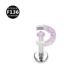 Titan Mond Lippenpiercing Schmuck mit rosa Zirkonia, sterile Labret Stecker für Körperschmuck. - 1.2x8mm / Rosa