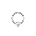 Anello piercing in titanio con zircone per naso orecchio labbro setto gioiello top. - 1.2*8mm / Goccia d'Acqua Argento