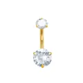 Gold 316L stainless steel belly button ring with clear cubic zirconia navel piercing jewelry - Gold White