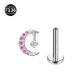 F136 Titan Mond Labret Piercing Stecker mit glitzernden rosa Zirkonia Körperschmuck. - Mond Stil / 1.2x8mm / Rosa Weiß