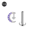 Titanium Mondsichel Labret Stecker lila Zirkonia Piercing Körperschmuck Größe 1.2mm - Mond Stil / 1.2x8mm / Lila Weiß