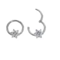 Edelstahl Blumen Nasenring Septum Clicker Piercing Schmuck klare Zirkonia Steine - Sechsblättriges Zirkonia-Blumenstil (No.6) / 1.2x10mm / Silber