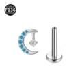F136 Titan Mond Labret Piercingstecker mit blauen Zirkonia Steinen fuer Koerperschmuck - Mond Stil / 1.2x8mm / Aquamarinblau Und Weiß