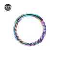 Rainbow twisted titanium septum ring hinged segment nose hoop body piercing jewelry. - Colorful
