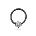 Schwarzer 316L Edelstahl Nasenring Ohr Piercing Hinge Ring mit Kristall Blumen Design. - Blumenstil (No.9) / 1.2x8mm / Schwarz