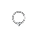 Anillo de tabique de titanio con un dije de circonita en forma de corazón para piercing. - Plata Corazón