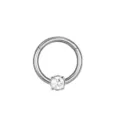 Anillo segmentado articulado de titanio F136 con circonita para piercing de nariz y oreja. - Redondo Plateado