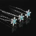 Détail épingle à cheveux flocon strass, accessoire coiffure mariée alliage argenté brillant. - Épingle à Cheveux Flocon en U / Aqua