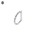 Anello per piercing in titanio G23 a forma di D con pietre di cristallo multicolore per gioielli. - Argento colorato con semi-pavé di strass