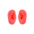 Soft silicone ear models pair for jewelry display, piercing practice, and training. - Red (Left Ear)