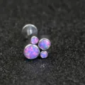 Stainless steel cat paw synthetic opal labret piercing detail view, ideal body jewelry. - 1.2*6mm / Purple (OP38)
