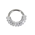 Titanium segment ring with sparkling baguette cubic zirconia for septum and cartilage piercing. - Style 1 Silver / 1.2*8mm