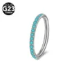 Solid G23 Titanium Hinged Segment Ring with Light Blue CZ Stones Septum Nose Piercing Jewelry - 1.2x6mm / Silver Sea Blue