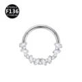 Titanium septum ring with clear cubic zirconia crystals, sterile implant grade body piercing. - Style 4 / 1.2*10mm