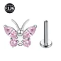 ASTM F136 Titanio Circonita Rosa Mariposa Labret Perno Cartílago Piercing Joya - 1.2*6mm / Rosa