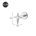 Hochwertiger F136 Titan Flachrücken Piercing Labret Stecker mit schickem Stern Top Design. - Vierzackiger Stern / 1.2x4mm / Silber