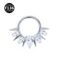 Titanium septum clicker ring with pear zirconia and spikes body piercing jewelry item - Style 2 / 1.2*8mm