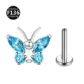 Joya de piercing de mariposa de titanio ASTM F136 con circonita azul claro labret - 1.2*6mm / Aguamarina