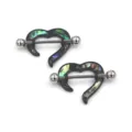 Stainless steel heart nipple ring detail shot, abalone shell inlay body piercing jewelry close-up. - 1.6*16mm / Heart (1 Piece)