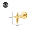 Goldener F136 Titan Labret Stecker mit Vierzackiger Stern Piercing Schmuck 6x5mm - Vierzackiger Stern / 1.2x4mm / Gold