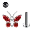 Joyas para piercing labret de mariposa de titanio ASTM F136 con circonitas rojas. - 1.2*6mm / Rojo
