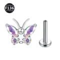 Piercing labret de mariposa de titanio ASTM F136 con piedras de circonita cúbica. - 1.2*6mm / Color AB