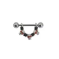 Punk skull barbell body piercing jewelry with black and red crystals for edgy style. - Black and Red Rhinestone Style (M334) / 1.6x16mm