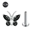 ASTM F136 Titaan Vlinder Labret Piercing met Zwarte Zirkonia Oor Ornaments Sieraden - 1.2*6mm / Zwart