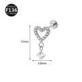 Titan Herz Zirkon Piercing Ohrring, Labret Stecker mit Innengewinde, 13x6.8mm Körperschmuck. - Herzanhänger / 1.2x4mm / Silber