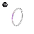 Titanium hinged segment nose ring with purple and clear gradient cubic zirconia stones. - 1.2x6mm / Pink Gradient