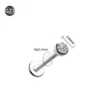 G23 Titanium Labret Stud Piercing 16G 2.0mm Clear CZ Gem Internal Thread Cartilage Earring - 2mm Rhinestone Inlaid Style / 1.2*6mm / Silver