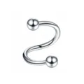High quality stainless steel S-bar spiral body piercing jewelry with balls for lip cartilage. - Sphere / 1.2*8*3mm / Silver