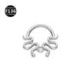 Anillo de titanio para piercing de tabique con tentáculos ondulados y circonitas. - Estilo 2 Plateado / 1.2*8mm
